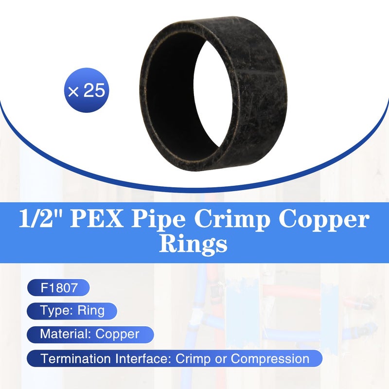 روبي كيو 25 عبوة من حلقات تجعيد النحاس مقاس 1/2 بوصة من PEX، لتوصيل أنابيب Pex - Image 2